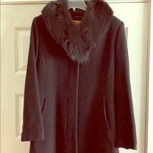 NWT Sachi Fox Fur Trim Wool & Cashmere Dress Coat